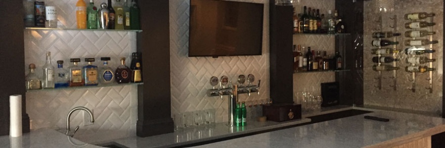 Custom Glass Bar Shelves and Memorabilia Showcase at North Caldwell, NJ Home