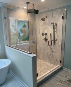 Custom French Door Shower Enclosure Installed in East Hanover