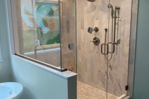Custom French Door Shower Enclosure Installed in East Hanover