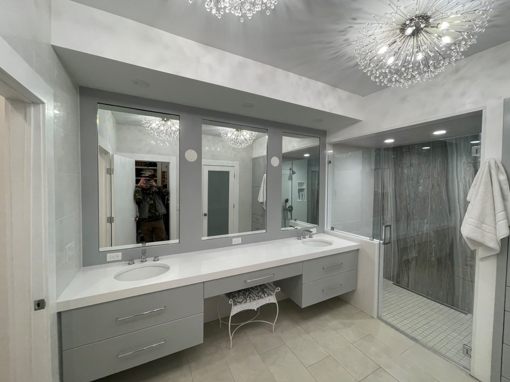 Frameless Shower Door Enclosure and Vanity Mirrors in Morristown, NJ