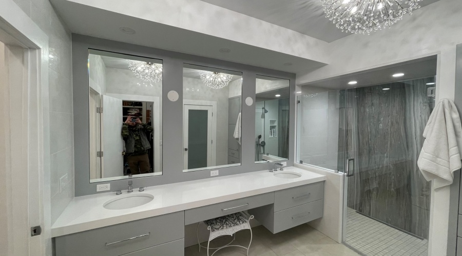 Frameless Shower Door Enclosure and Vanity Mirrors in Morristown, NJ